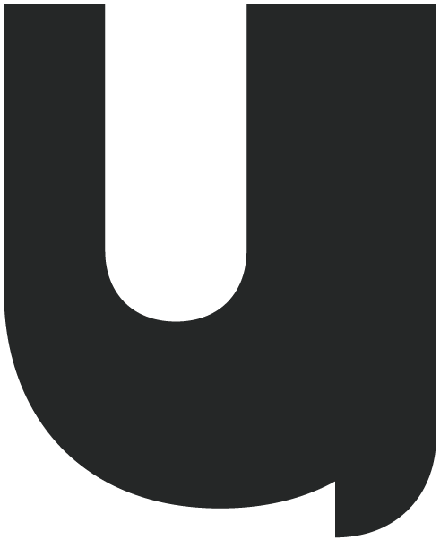 Stylized black letter U - a logo symbol.